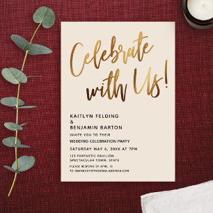 Feiern Sie mit uns! Minimal Gold Handwriting Cream Einladung