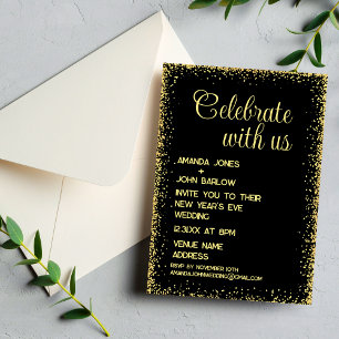 Feiern Sie mit uns Minimal Gold Neujahrs Hochzeit  Einladung