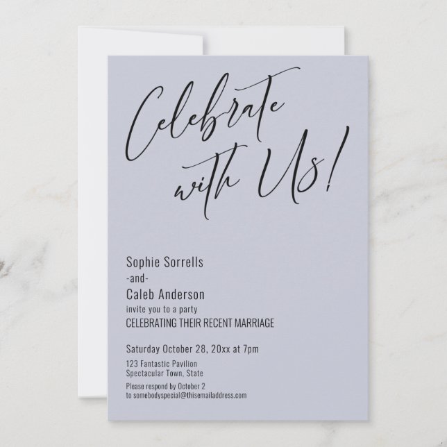 Feiern Sie mit uns! Moderne Blue Wedding Party Einladung (Vorderseite)
