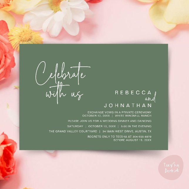 Feiern Sie mit uns, moderne Boho-Hochzeitsfeier Einladung (Celebrate with us, Modern Boho Wedding Reception Invitation Card PDF Sage Green)