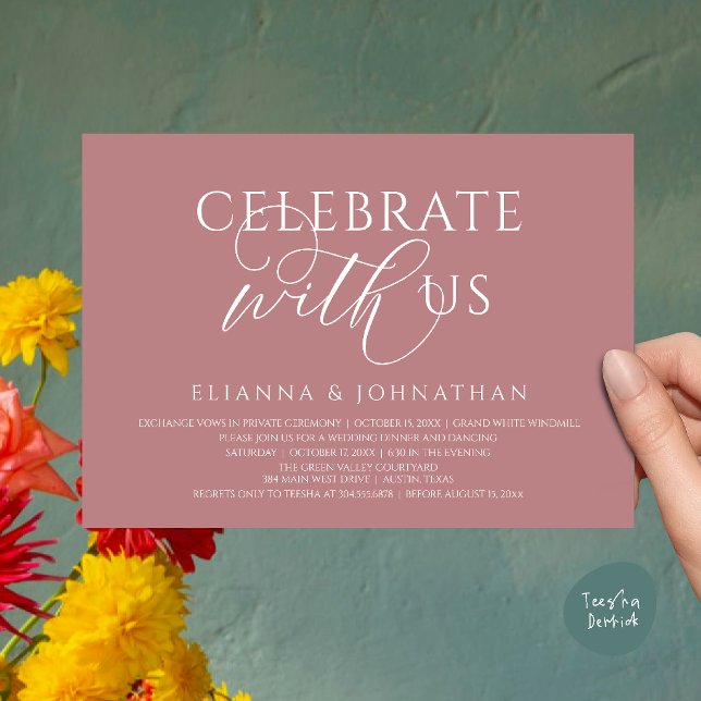 Feiern Sie mit uns, Moderne elegante Hochzeitsdinn Einladung (Celebrate with us, Modern Elegant Wedding Dinner Lunch Brunch Invitation Card in Dusty Rose Pink)
