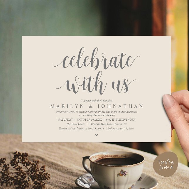 Feiern Sie mit uns, moderne Hochzeits-Elope-Dinner Einladung (Celebrate with us, Modern Wedding Elopement Dinner Lunch Brunch Invitation Card in Cream Grey)