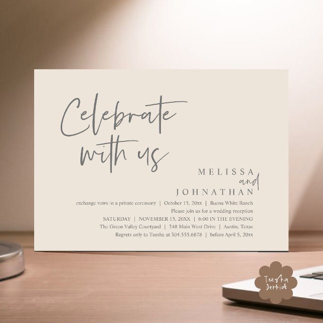 Feiern Sie mit uns Moderne Hochzeitsempfehlung Einladung (Celebrate with us Modern Casual Wedding Reception Dinner Lunch Brunch Invites Card PDF Cream Grey)