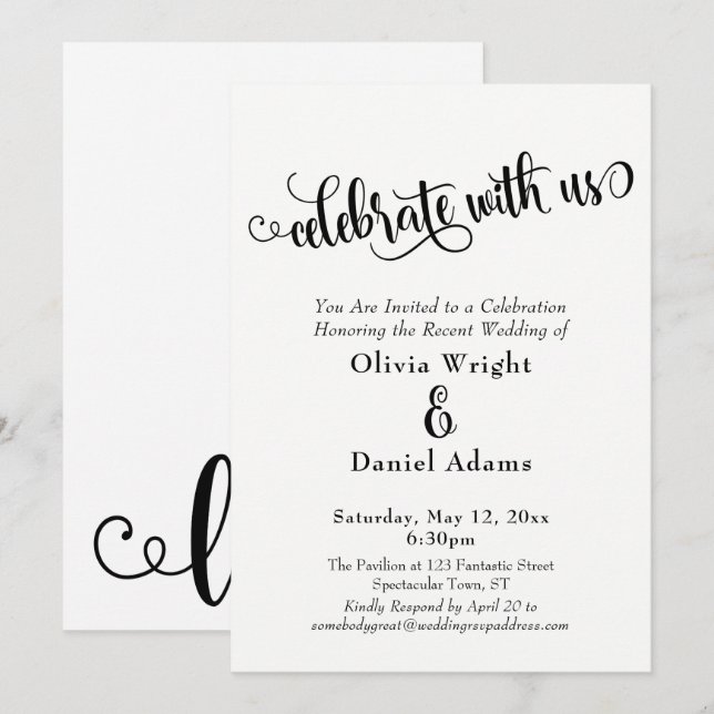 Feiern Sie mit uns nur mit Schwarz-weißem Empfang Einladung (Vorne/Hinten)