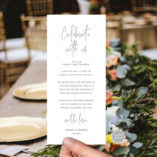 Feiern Sie mit uns, Platz Einstellung Danke Karte (Celebrate With Us, Place Setting Thank you Card, in Dark Grey Modern Handwriting Script Themed)