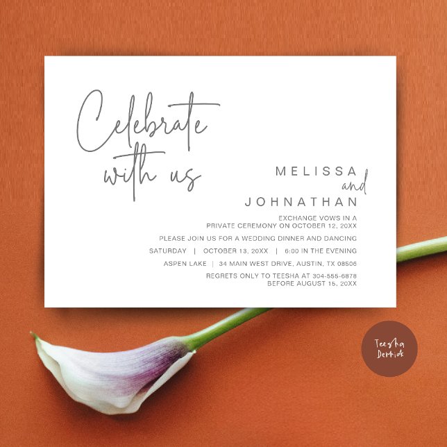 Feiern Sie mit uns, Post Wedding Elopement Party Einladung (Celebrate with us, Post Wedding Elopement Dinner Party Invitation Card, PDF, in Dark Grey)