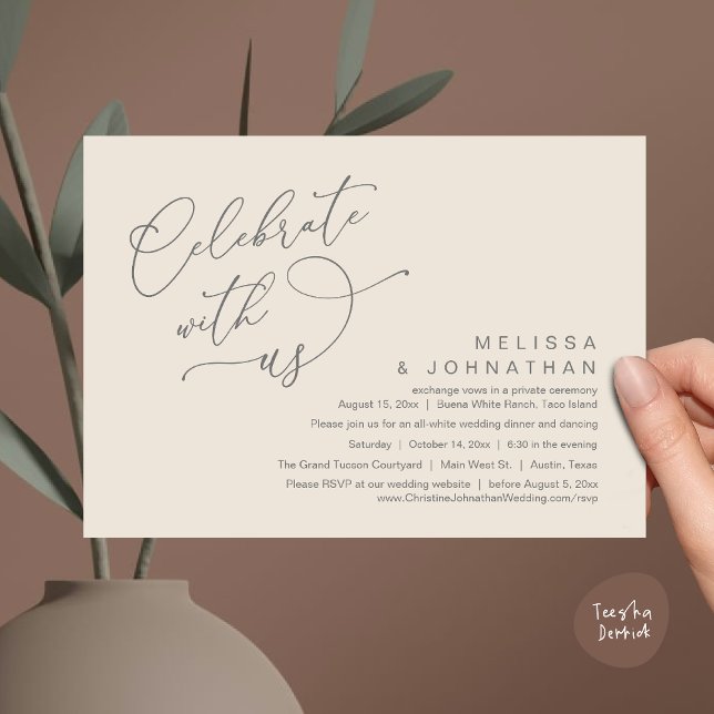 Feiern Sie mit uns, romantisches Hochzeitsessen Einladung (Celebrate With Us, Romantic Wedding Dinner Party Lunch Brunch Invitation Card PDF Cream Grey)