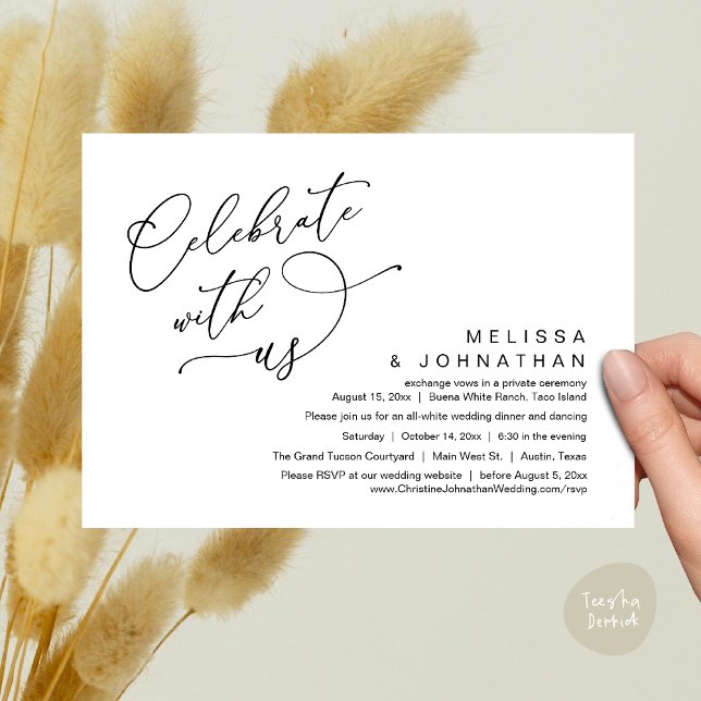 Feiern Sie mit uns, romantisches Hochzeitsessen Einladung (Celebrate With Us, Romantic Wedding Dinner Party Lunch Brunch Invitation Card PDF White Black)