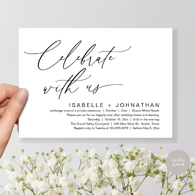Feiern Sie mit uns, Romantisches Hochzeitsessen Pa Einladung (Celebrate with us, Romantic Wedding Dinner Brunch Party Invites Card PDF Modern Classy White Black)