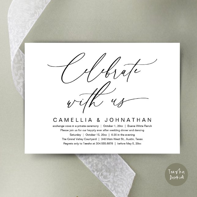 Feiern Sie mit uns, Romantisches Hochzeitsessen Pa Einladung (Romantic Wedding Dinner Party, Celebrate with us Lunch Brunch Modern Invites Card  PDF White Black)