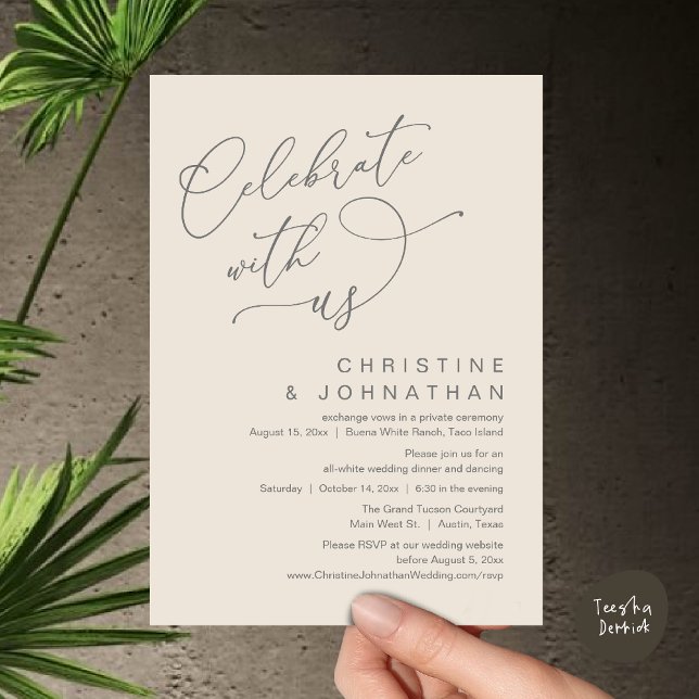 Feiern Sie mit uns, Romantisches Hochzeitstanz Einladung (Celebrate With Us, Romantic Wedding Dinner Party Lunch Brunch Invitation Card PDF Cream Grey)