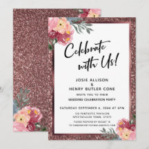 Feiern Sie mit uns! Rose Gold Glitzer und Blume