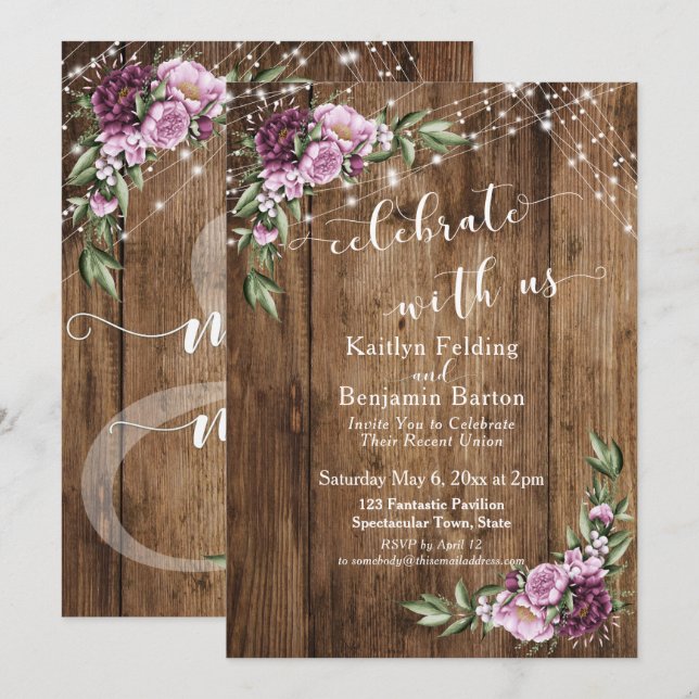 Feiern Sie mit unserem rustikalen Blumenleuchter-E Einladung (Vorne/Hinten)