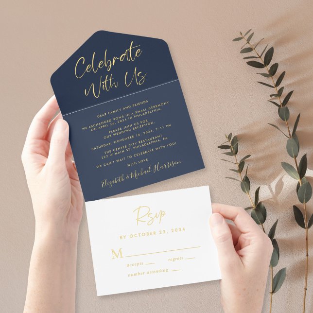 Feiern Sie mit unserer Blue Wedding Reception All-in-One-Einladung (Von Creator hochgeladen)