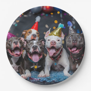 Feiern Sie Neujahr und Feiertage mit Pitbull Hunde Pappteller