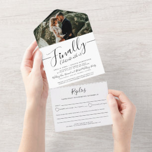 Feiern Sie schließlich Foto Mono verspätete Hochze All In One Einladung