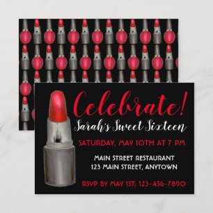Feiern Sie! Sweet Sixteen Geburtstags-Lippenstift- Einladung