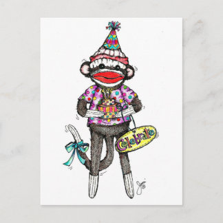 FEIERN! Sock Monkey Postkarte