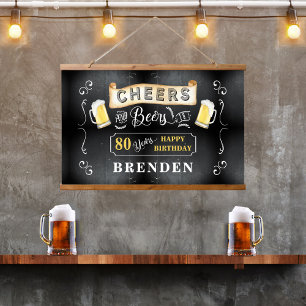 Feiern und Biere bis 80 Jahre Geburtstagsparty Wandteppich Mit Holzrahmen