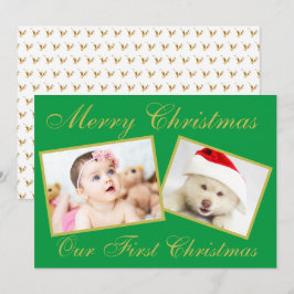 Feiern Unser erster Weihnachts Gold 2 Fotos Urlaub Feiertagskarte