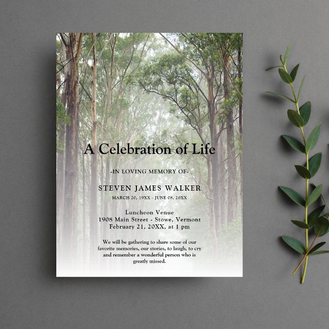Feiern von Denkmälern Postkarte (Trees Celebration of Life Invitation)