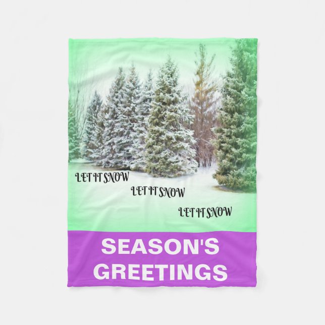 Feiern Wintersaison Grüne Pinienbäume Schnee Fleecedecke (Vorderseite)