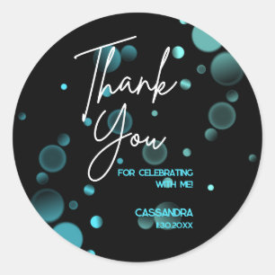 Feiern wir Blue Bokeh Gradient Black Birthday Runder Aufkleber