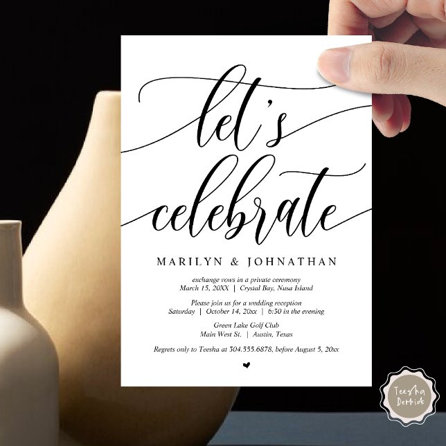Feiern wir das Hochzeitsfeier-Elopement-Party Einladung (Let's Celebrate Wedding Elopement Dinner Lunch Brunch Party Invitation Card, PDF, Black White)