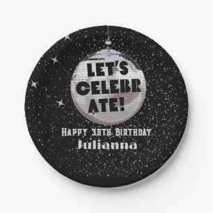 Feiern wir den Disco Ball Black Geburtstag Pappteller
