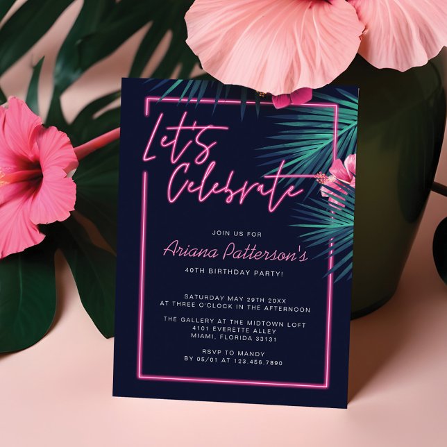 Feiern wir den elektrischen NeonTropical Geburtsta Einladung (Electric Love Neon Wedding Collection)