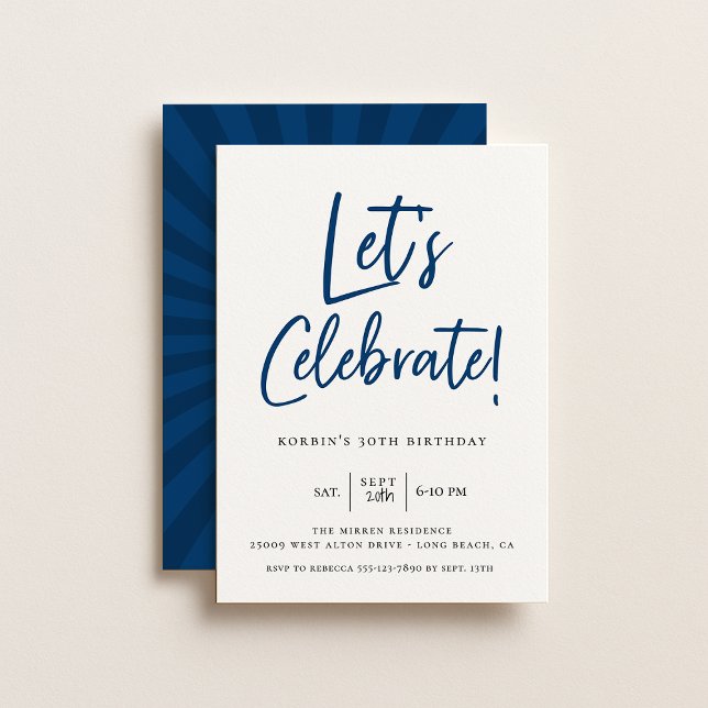 Feiern wir den Geburtstag moderner blauer Schrift Einladung (Von Creator hochgeladen)