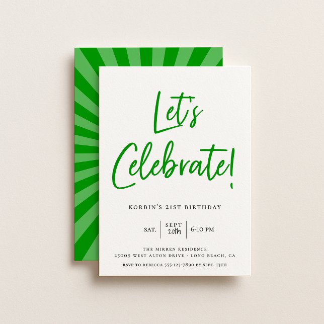 Feiern wir den Geburtstag moderner grüner Schrift Einladung (Von Creator hochgeladen)