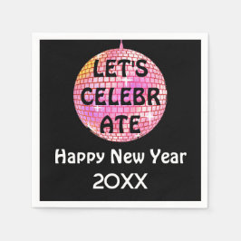 Feiern wir den NYE Disco Ball Pink Serviette