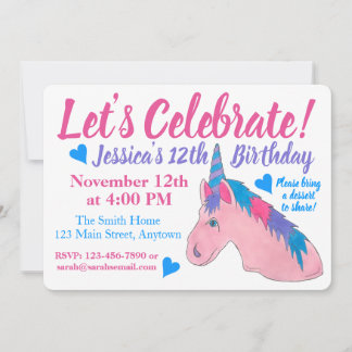 Feiern wir die Lila Geburtstagsparty der Unicorn i Einladung
