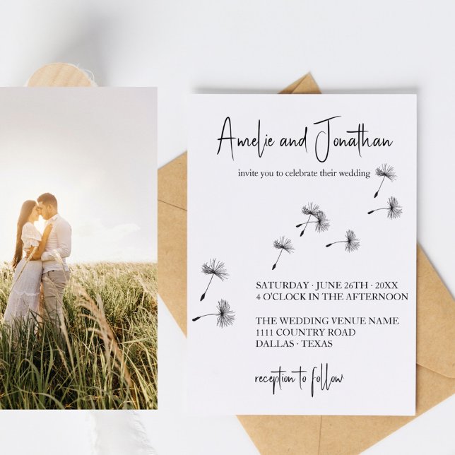 Feiern wir Elegant Dandelion Wish Foto Folieneinladung (Let's Celebrate Elegant Dandelion Wish Photo Foil Invitation)
