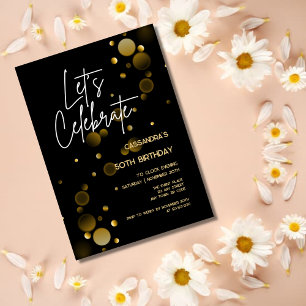 Feiern wir Gold Bokeh Gradient Black Birthday Einladung