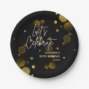 Feiern wir Gold Bokeh Gradient Black Birthday Pappteller