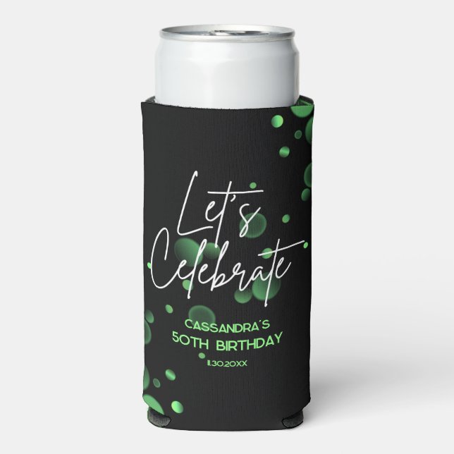 Feiern wir Green Bokeh Gradient Geburtstag Selters Dosenkühler (Seltzer Vorderseite)