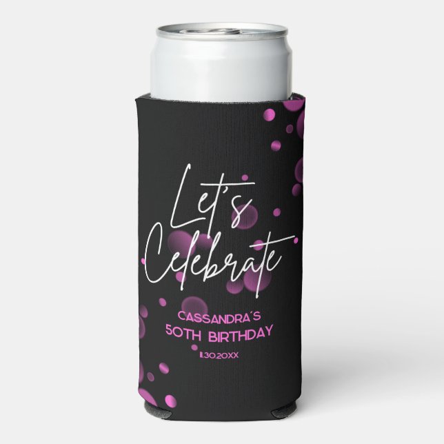 Feiern wir Pink Bokeh Gradient Black Birthday Selters Dosenkühler (Seltzer Rückseite)