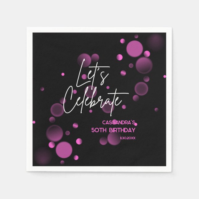 Feiern wir Pink Bokeh Gradient Black Birthday Serviette (Vorderseite)