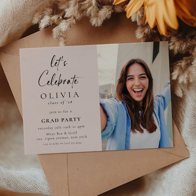 Feiern wir! Script Foto Grad Party Pink Einladung (Von Creator hochgeladen)