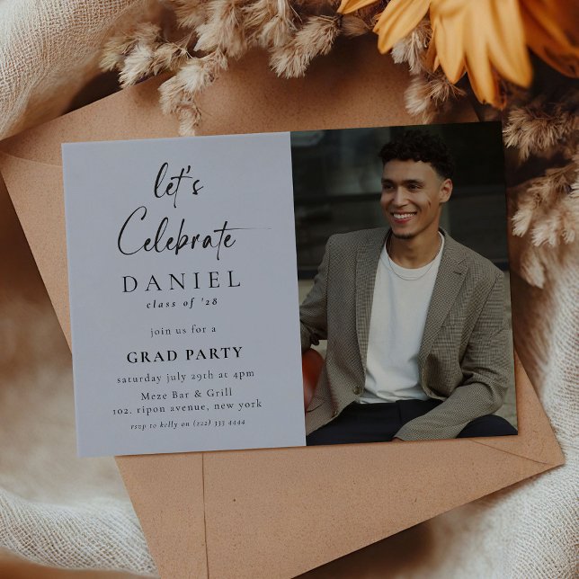 Feiern wir! Script Foto Grad Partys Blue Einladung (Von Creator hochgeladen)