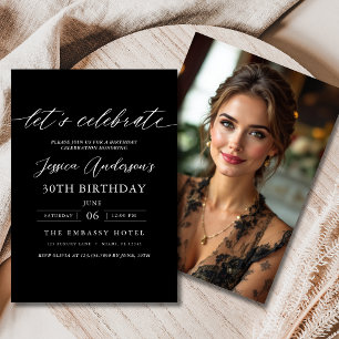 Feiern wir zum Geburtstag Minimalistisches schwarz Einladung