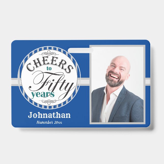 Feiern zu 50 Jahre Party Ein Foto Blau Ausweis (Vorderseite)