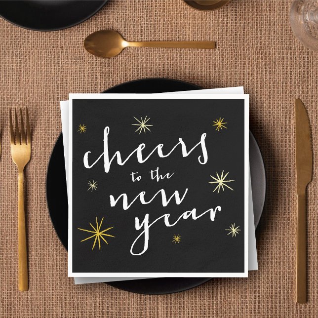 Feiern zu den neuen Sternexplosionen Feuerwerke Mo Serviette (Cheers To The New Year Starbursts Fireworks Modern Paper Napkins @ fat_fa_tin)
