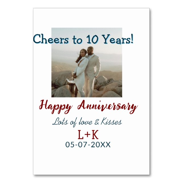 Feiern zum 10-jährigen Jubiläum - Fotos hinzufügen Tischnummer (Vorderseite)