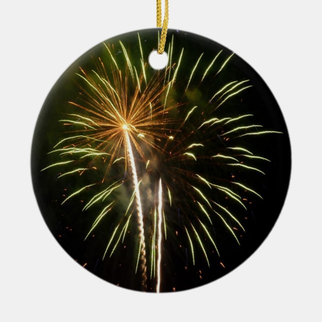 Feiern zum grünen und goldenen Feuerwerk Keramik Ornament (Vorne)