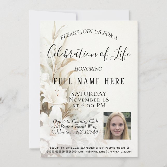 Feiern zum Leben - Foto und Blume Einladung (Vorderseite)