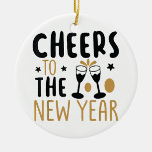 Feiern zum neuen Jahr 2025 Countdown Wein Drinkin Keramik Ornament