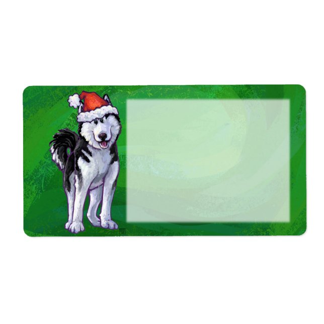 Feiernder Husky in Weihnachtsmannmütze auf Green (Vorne)